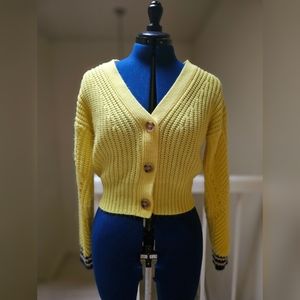 Skies Are Blue, Yellow and Navy Knitted Cardigan